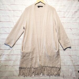 360 Cashmere Cardigan Sweater Womens Beige Open Long Fringe 100% Cashmere Sz M